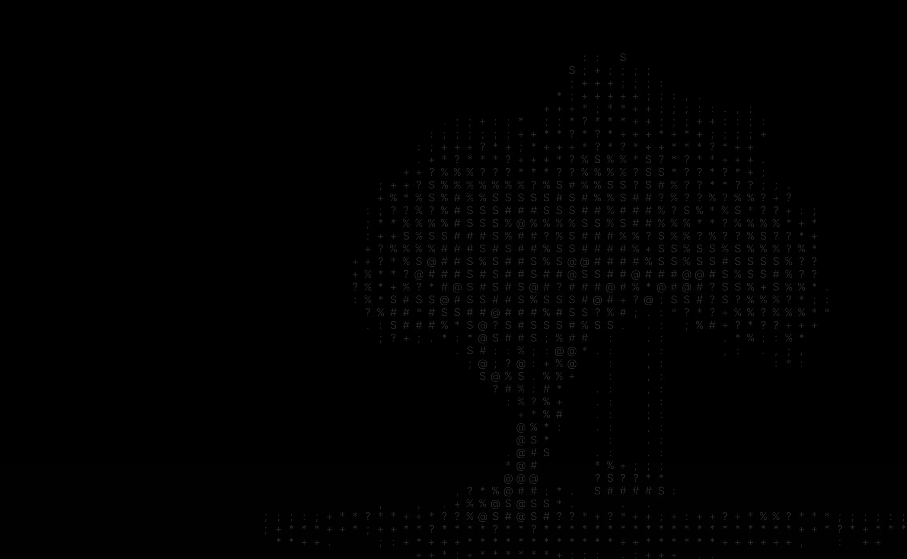 ASCII art representation of a tree composed of various symbols and characters on a black background.